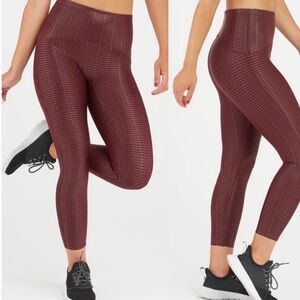 SPANX Booty Boost Metallic Mist Active 7/8 Leggings in Wine Gold Sz L
